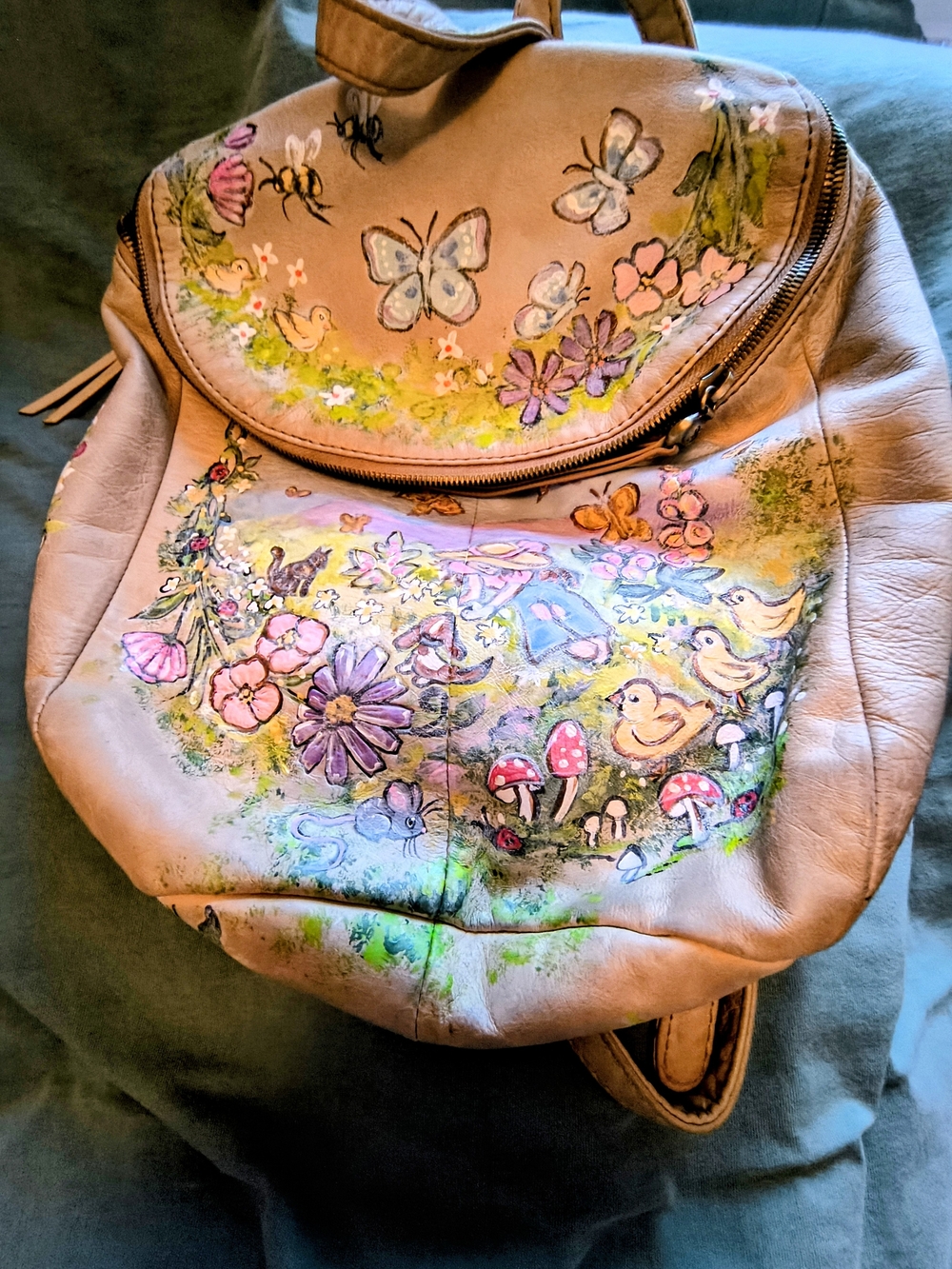 HOBO River Leather Backpack with Hand-Painted Artwork